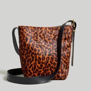 NWT Madewell Essential Mini Bucket Bag Dark Carob Leopard Calf Hair Crossbody